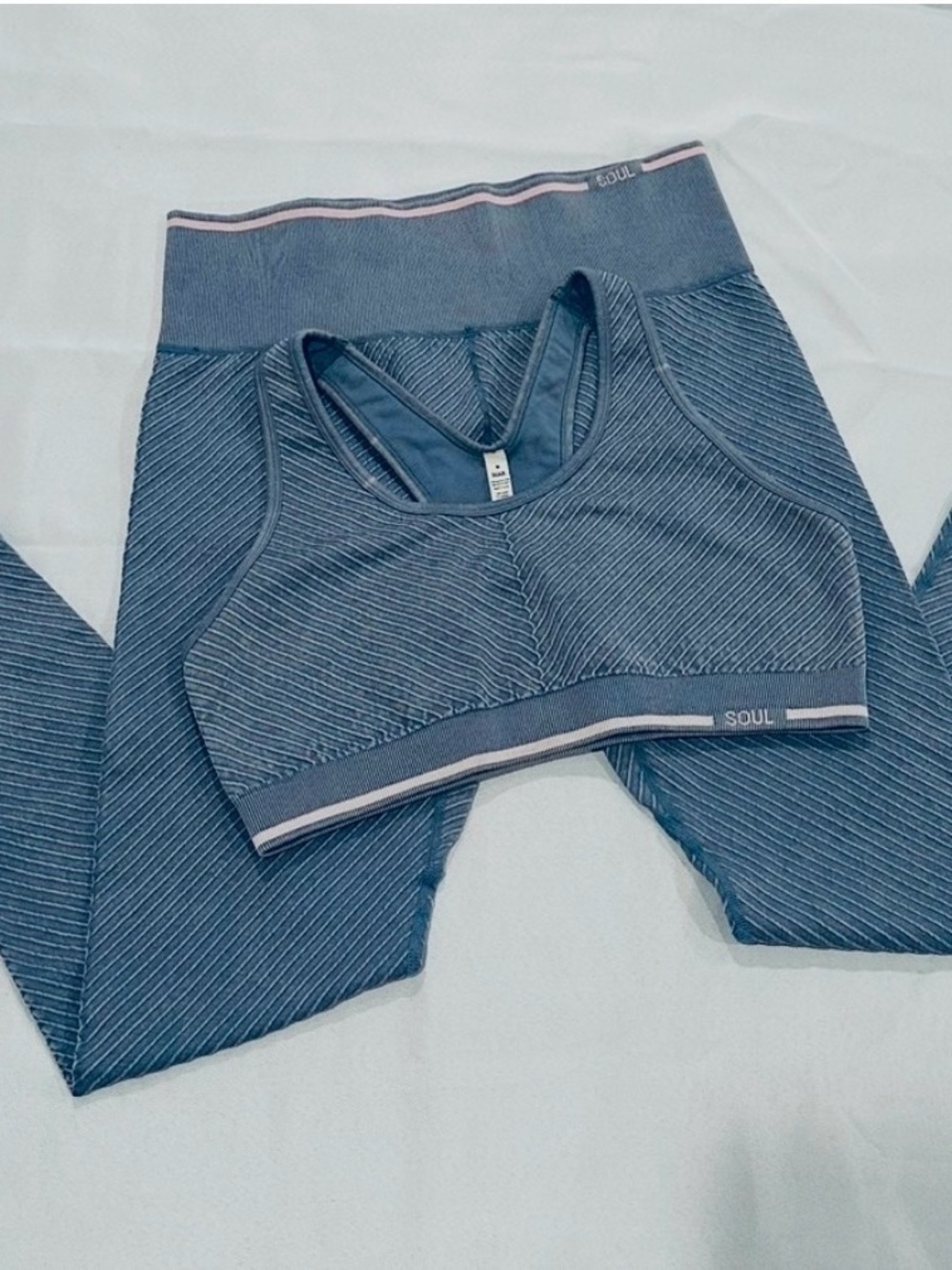 Seamless Blue Stripe Sports Bra and Leggings Set